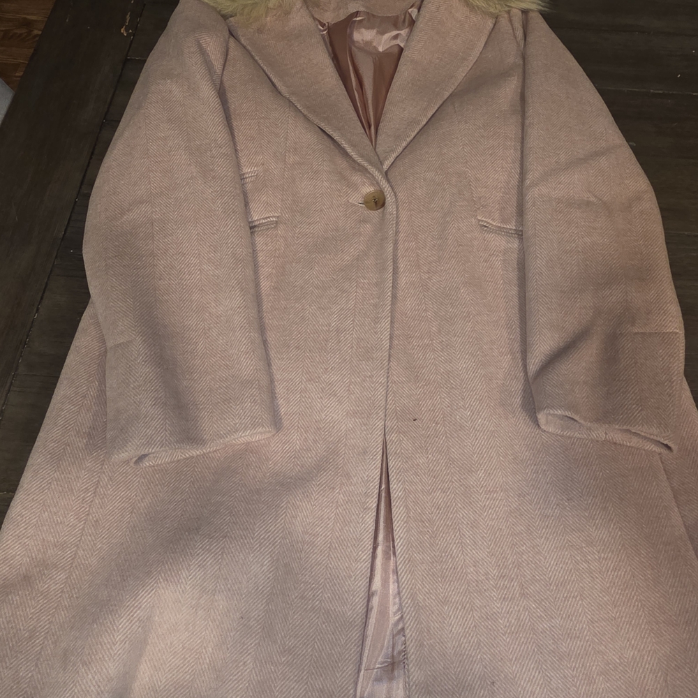 Topshop Blush Trench Coat with Faux Fur Collar